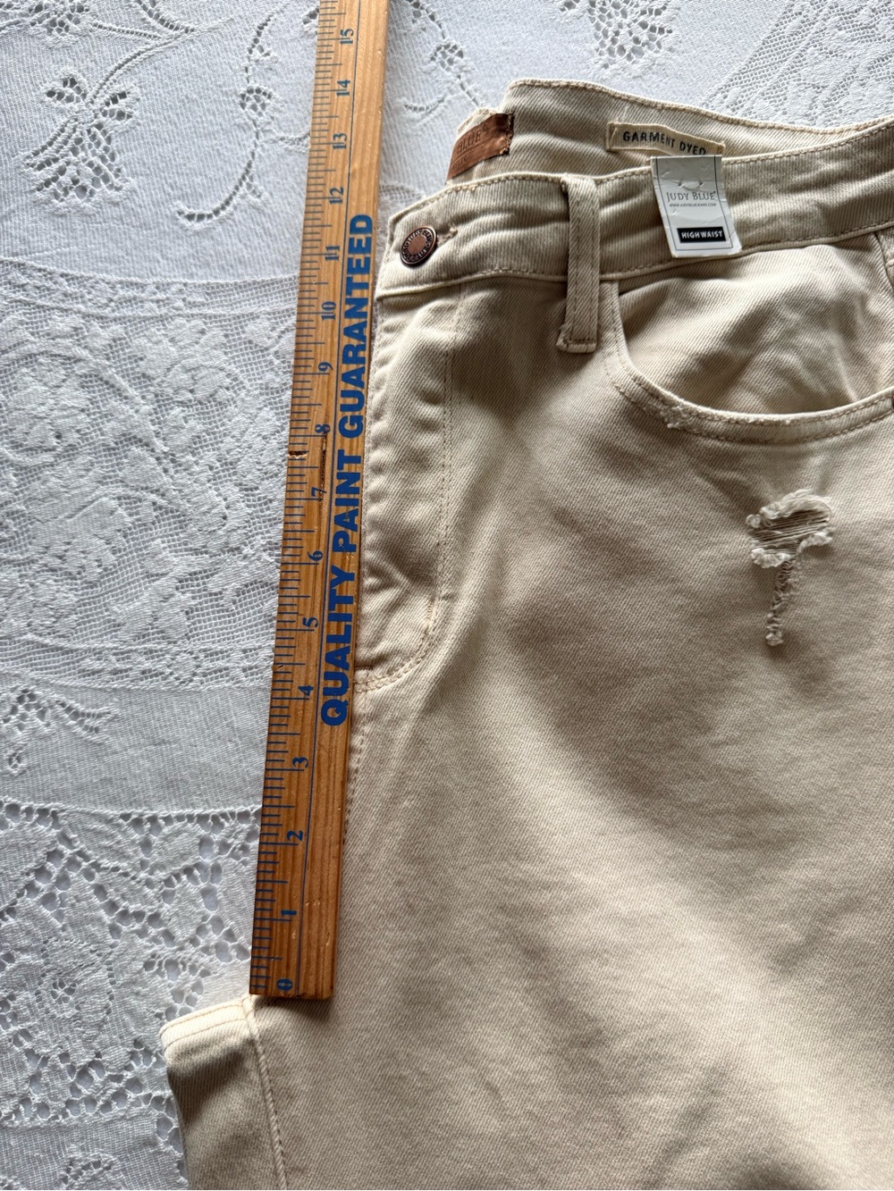 Judy Blue Women's Garment Dyed High Waist Wide Leg Distressed Jeans Tan 15/32 - Picture 13 of 16